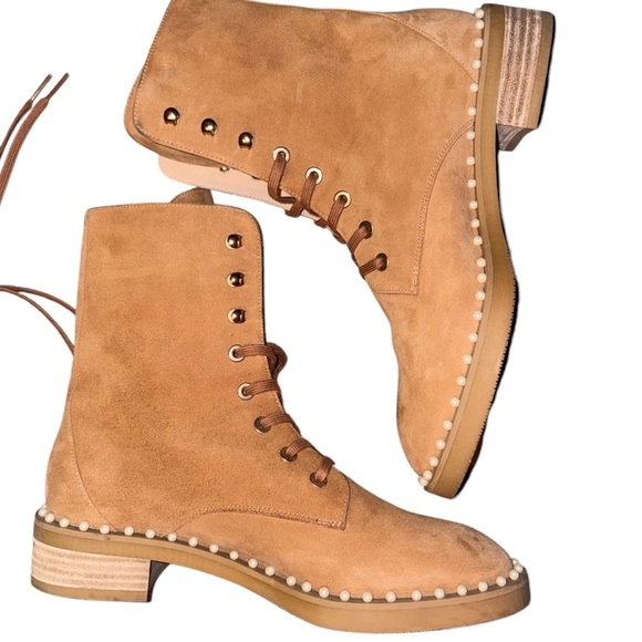 Stuart Weitzman Lace Up Fold Over Boot Suede Embellished Combat Size 36 US 5.5 - Picture 9 of 10